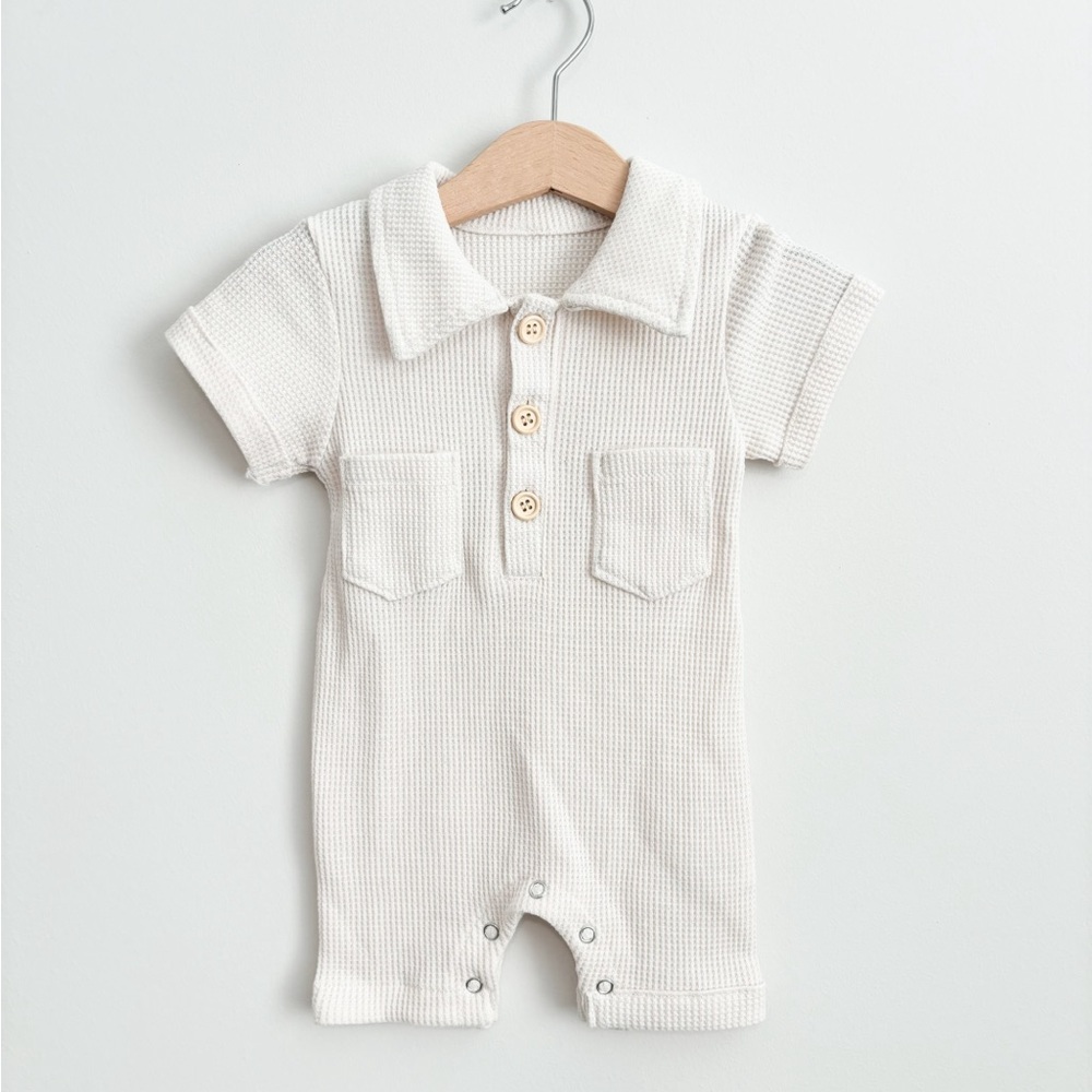 Baby Boy Beige Waffle Knit Bodysuit NWT Sizes 0-6M